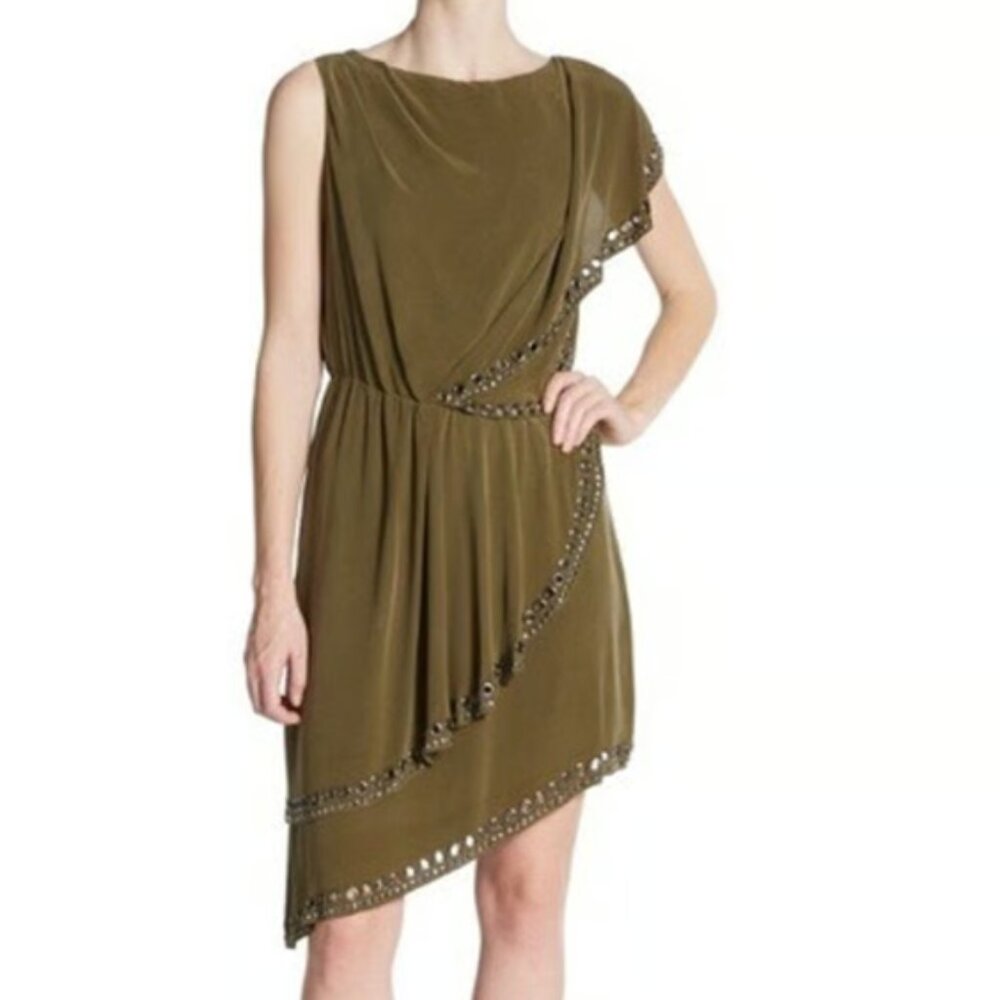 Haute Hippie olive Green silk Grommet dress